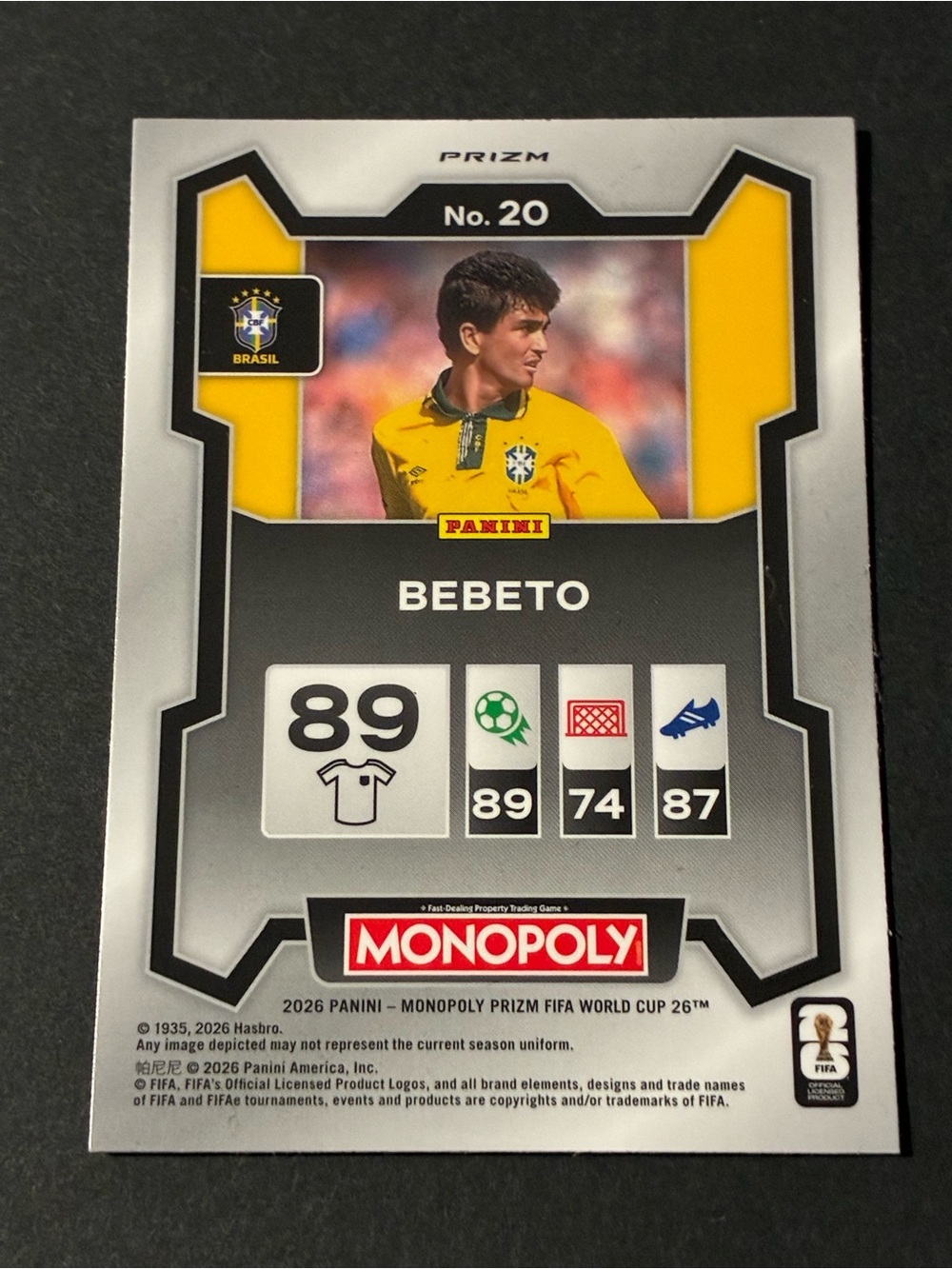 Panini Prizm Monopoly FIFA World Cup 2026 Bebeto Brazil #20 Red Prizm Card - Picture 2 of 9